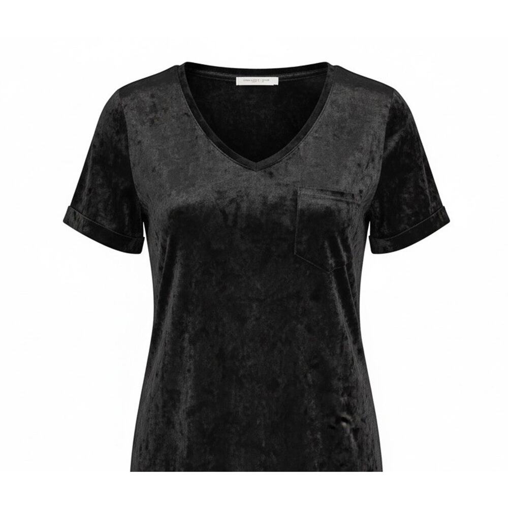 Spring + Mercer Black Crushed Velvet V-Neck Mini Dress Tee Style Pocket Small